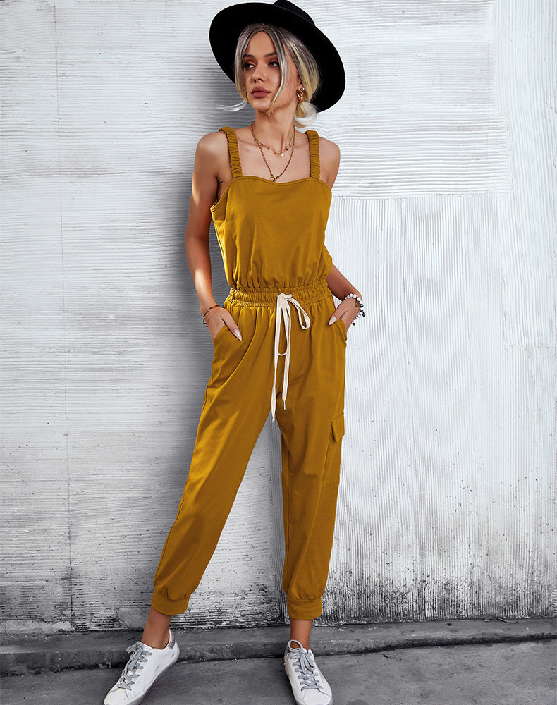 Undershirt Lace-up Knittd jumpsuit