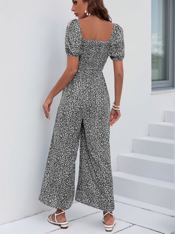 V Neck Wide Leg Polka Dot Jumpsuit