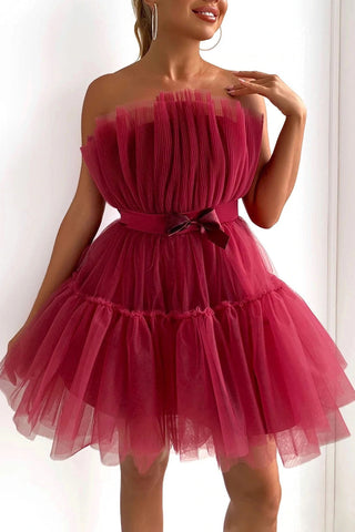 Tube top Mesh Temperament bow tutu Dress