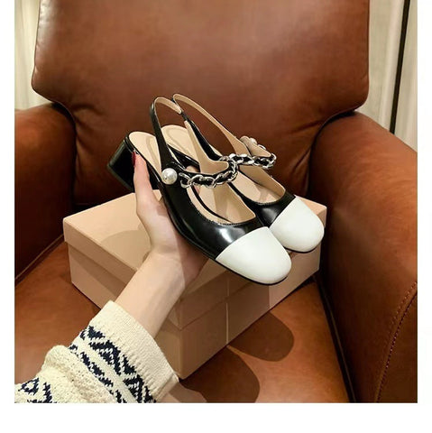 Women's Chain Closed Toe Chunky Temperament Heels