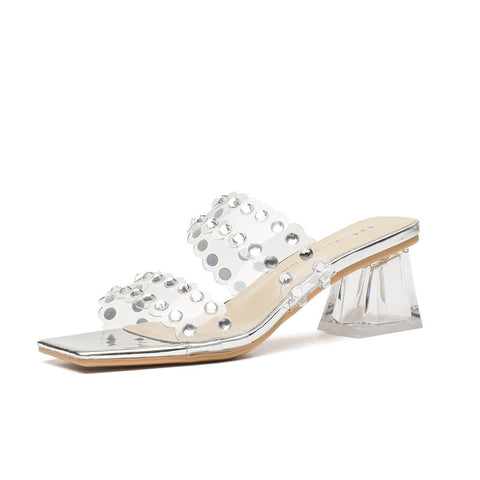 Creative Pretty Women's Transparent French Rivet Slippers