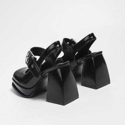 Jane Niche High-grade Chunky Black Platform Round Toe Heels