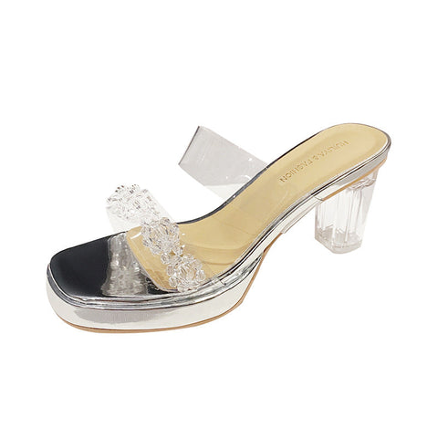 Women's Summer Rhinestone Transparent Strap Heels