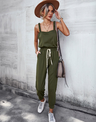 Undershirt Lace-up Knittd jumpsuit