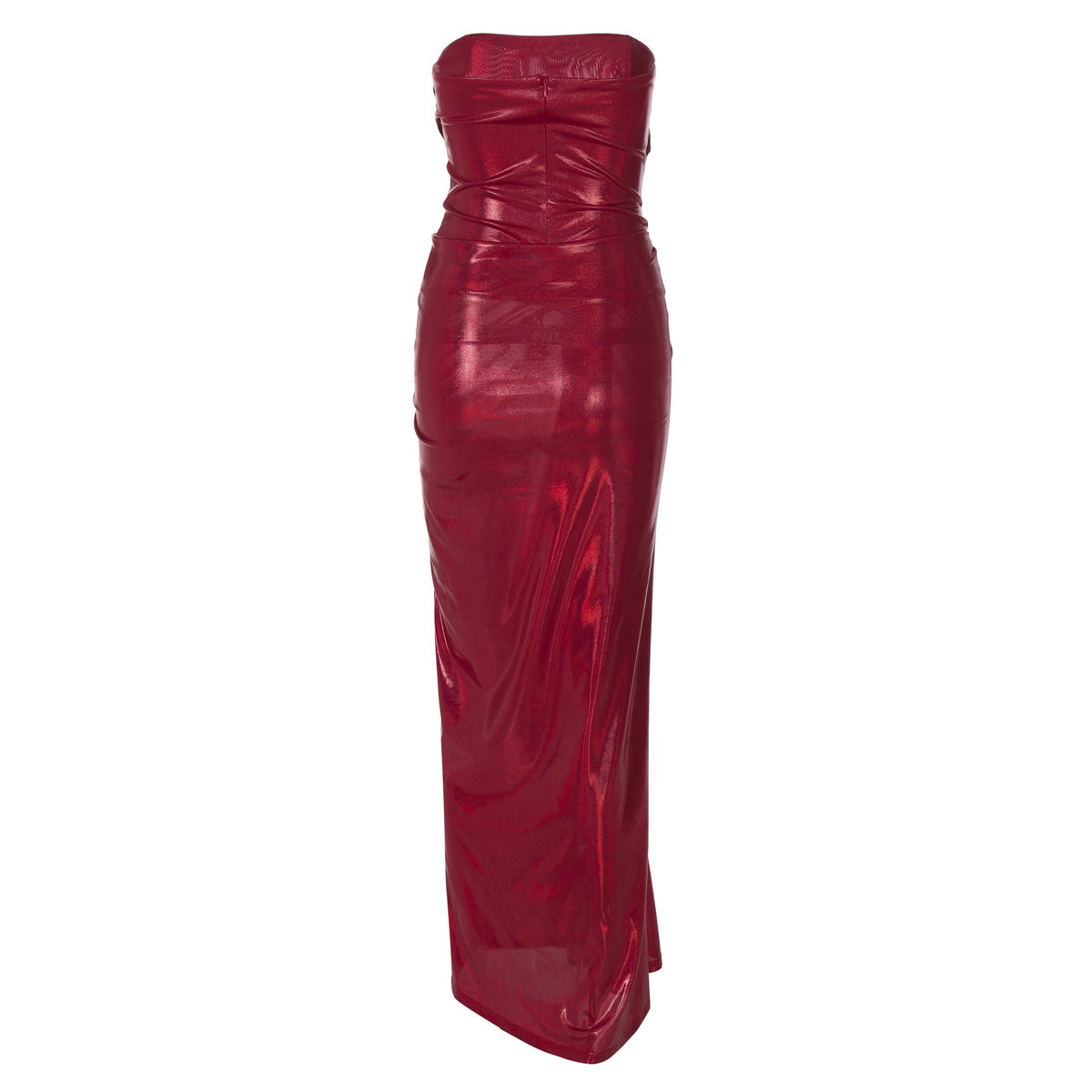 A Spliced Coated Strapless Evening Dress