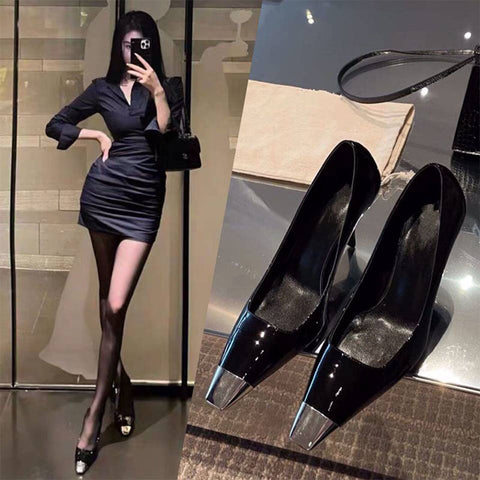 Black Square Toe Cap High Stiletto Heels