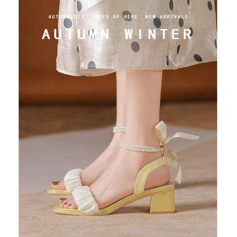 Summer Bow Buckle French Joker Gentle Stiletto Heels