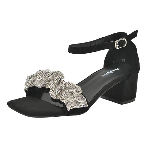 Women's Size Rhinestone Word With Chunky Plus Heels