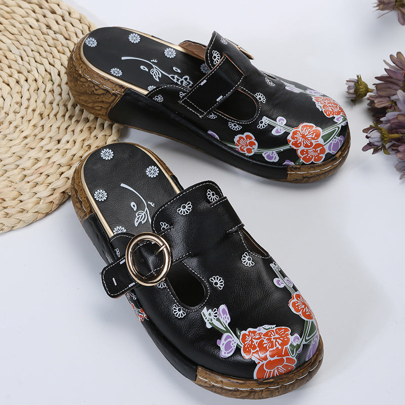 Vintage Print Platform Toe Slippers