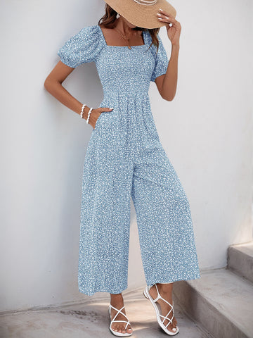 V Neck Wide Leg Polka Dot Jumpsuit