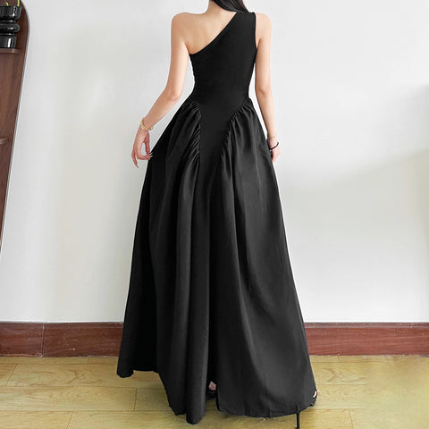 One-shoulder design 3D flower embellished maxi dress