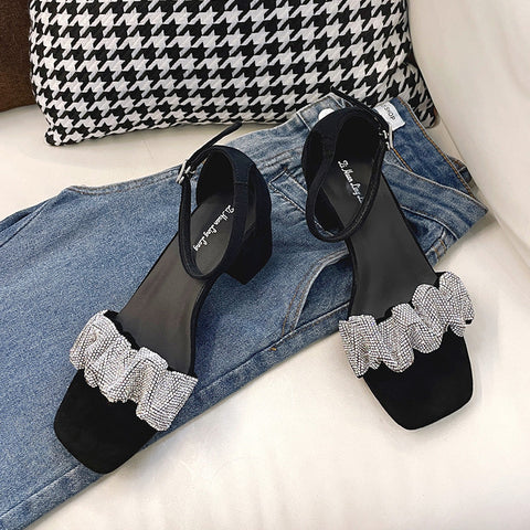 Women's Size Rhinestone Word With Chunky Plus Heels