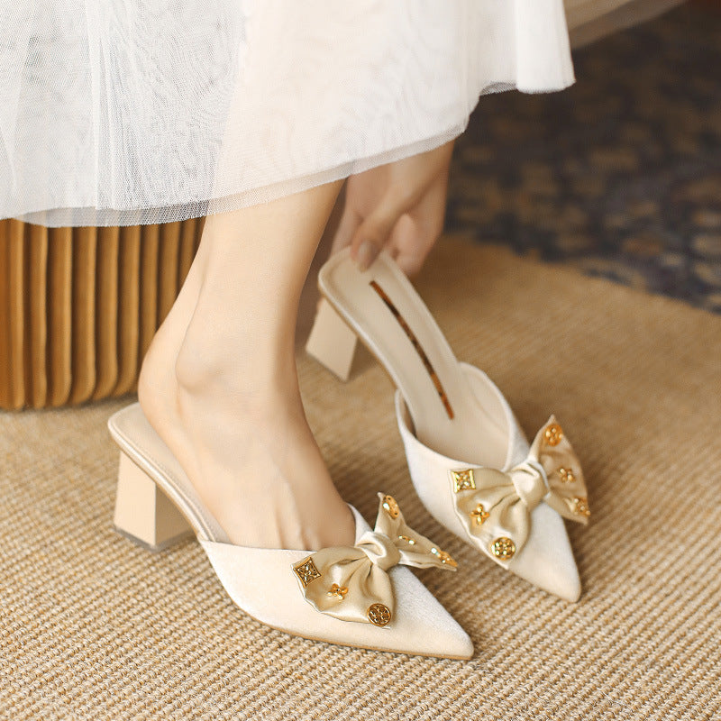 Women's Half Mid Pointed Bridal Spring Heels