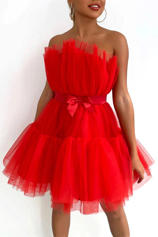 Tube top Mesh Temperament bow tutu Dress