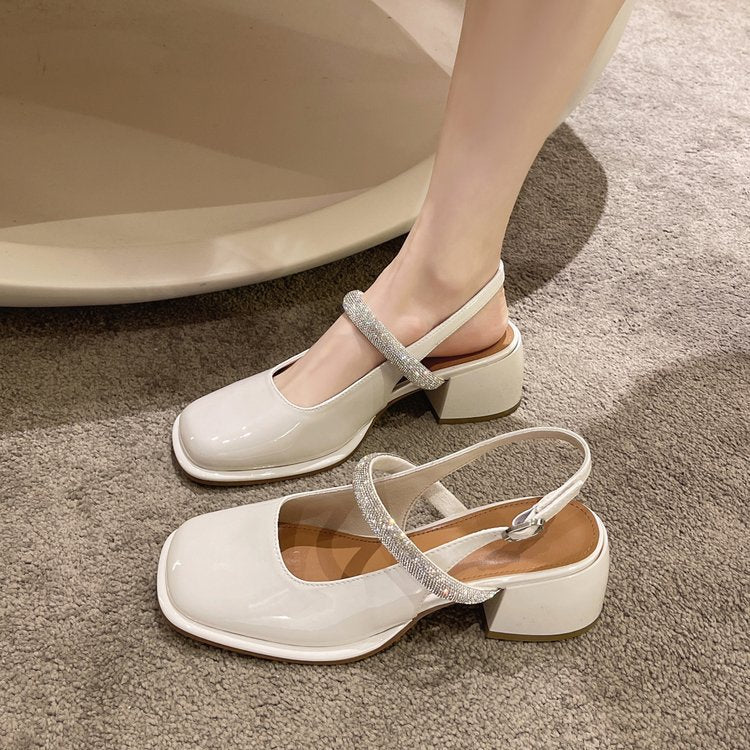 Women's Summer Retro Square Buckle Mary Jane Back Empty Heels