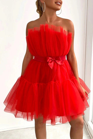 Tube top Mesh Temperament bow tutu Dress