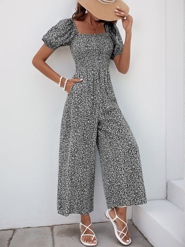 V Neck Wide Leg Polka Dot Jumpsuit