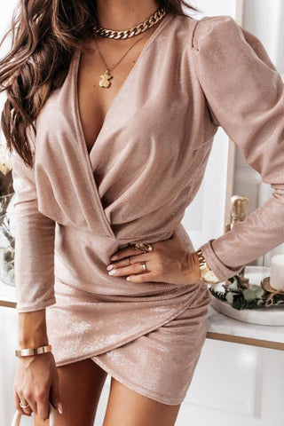 V-neck Crossover long sleeve Dress