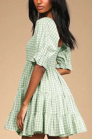 Smocked Gingham Babydoll Dress