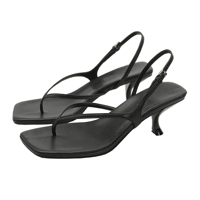 Women's Style Square Toe Genuine Kitten Flip-flops Heels