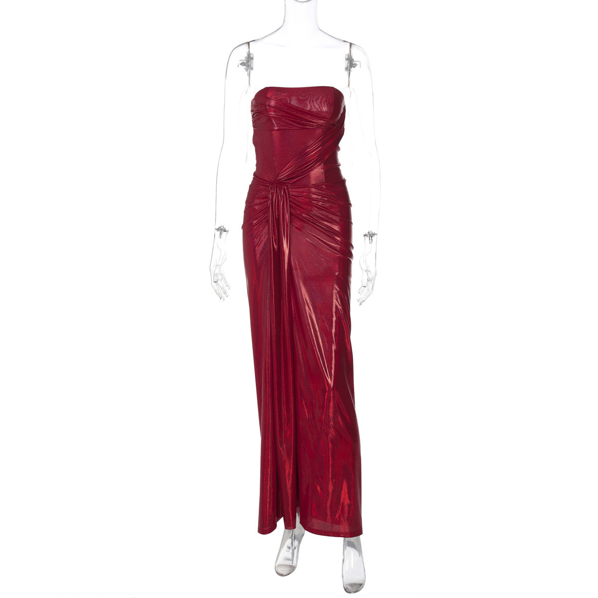A Spliced Coated Strapless Evening Dress