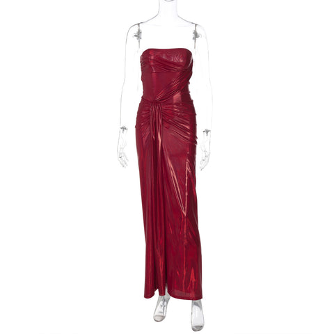 A Spliced Coated Strapless Evening Dress