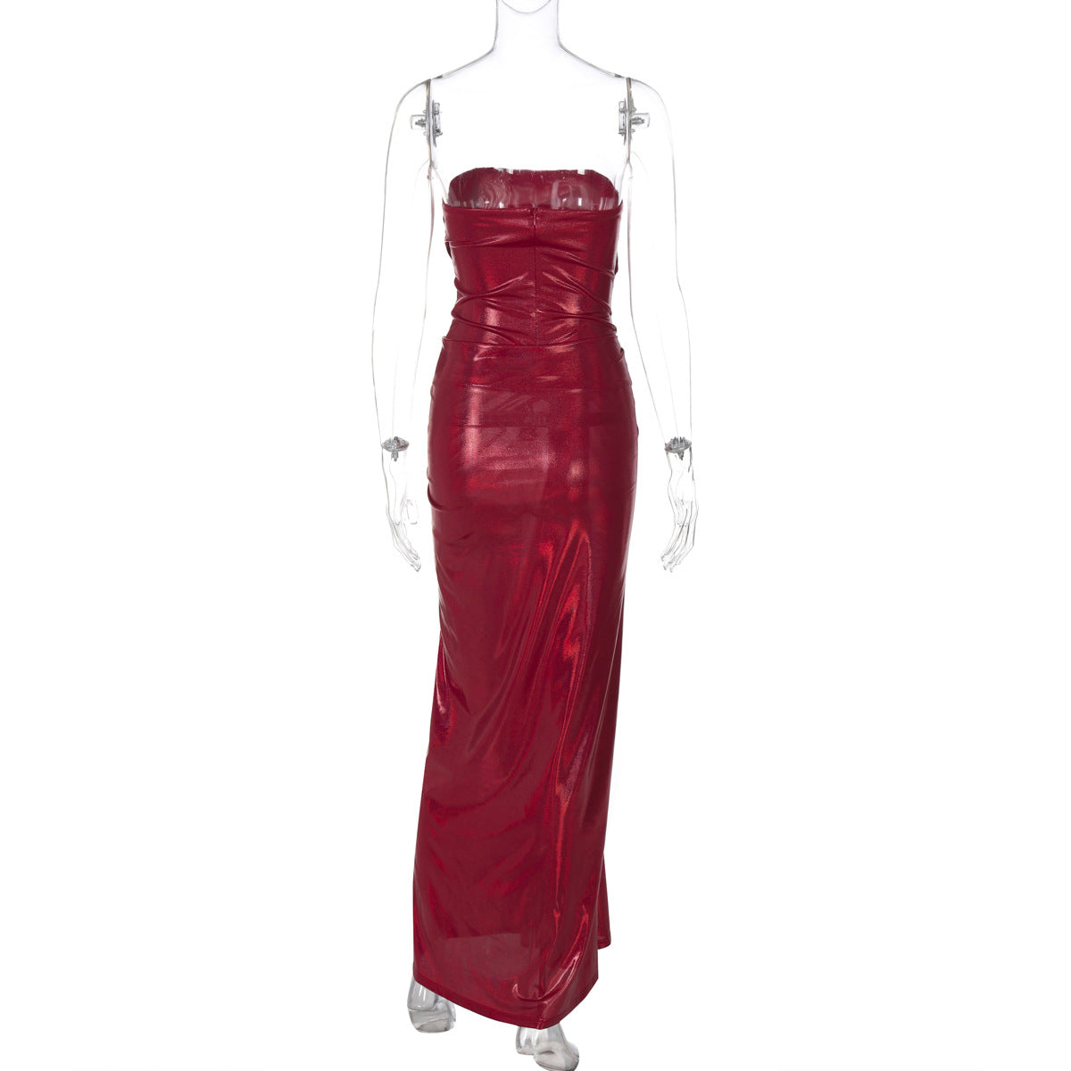 A Spliced Coated Strapless Evening Dress