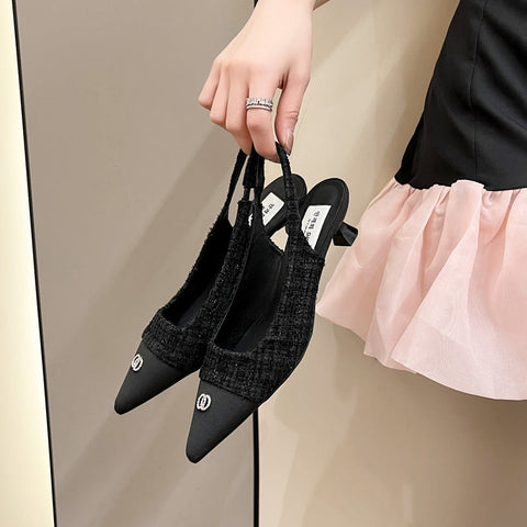 Women's Elegant Pointed High Rhinestone Mid Toe Heels