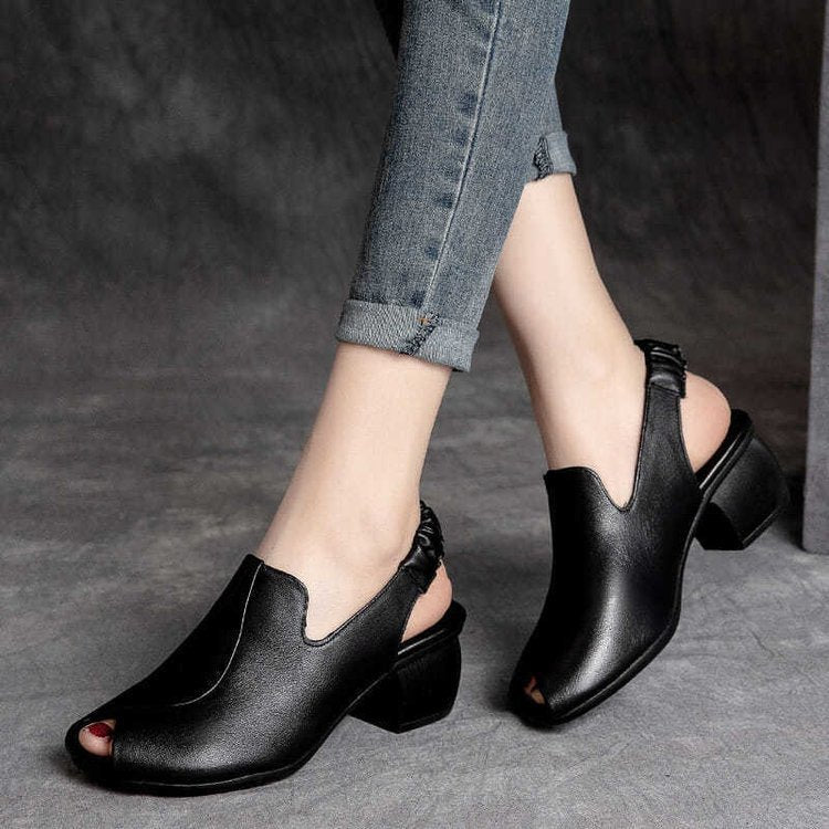 Women's Moms Chunky Roman Peep Toe Elastic Heels