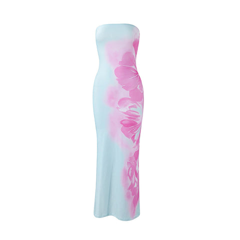 Strapless Fitted Contrast Print Dress