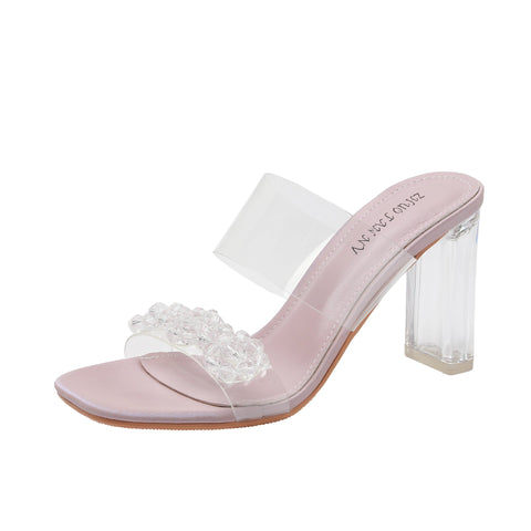 Women's Crystal Summer Outer Wear Fashionable Chunky Heels