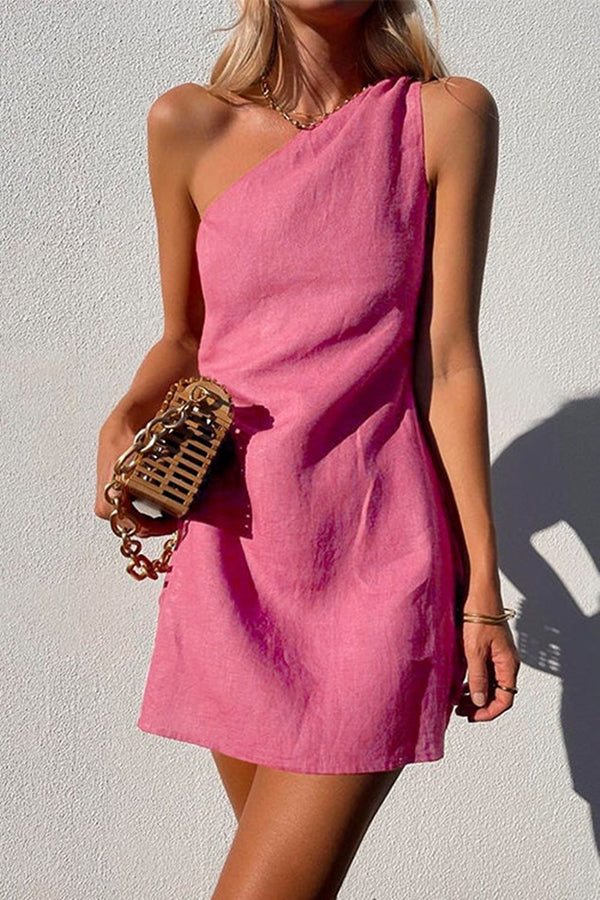 Minimalism One Shoulder Linen Mini Dress