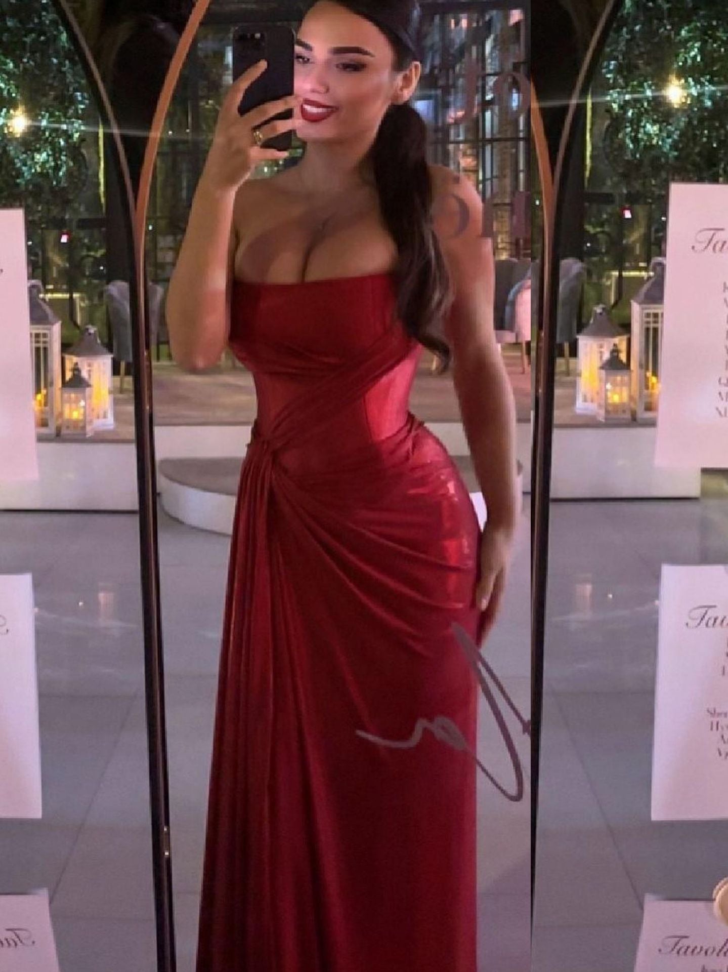 A Spliced Coated Strapless Evening Dress