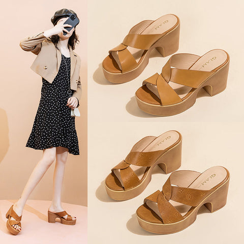 Women's Chunky Summer Genuine Retro High Platform Heels