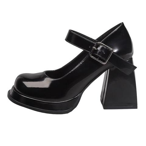 Women's Thick Bottom Waterproof Platform Round Toe Strap Style Heels