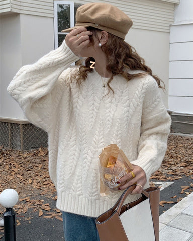 Wheat twist loose knitted pullover sweater