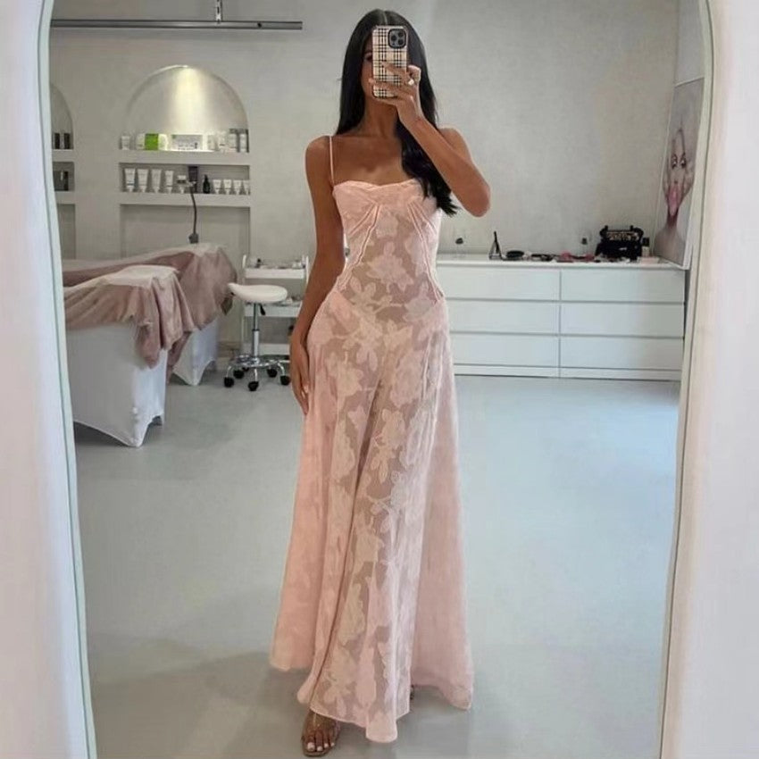 Sheer Fitted Holiday Floral Dress