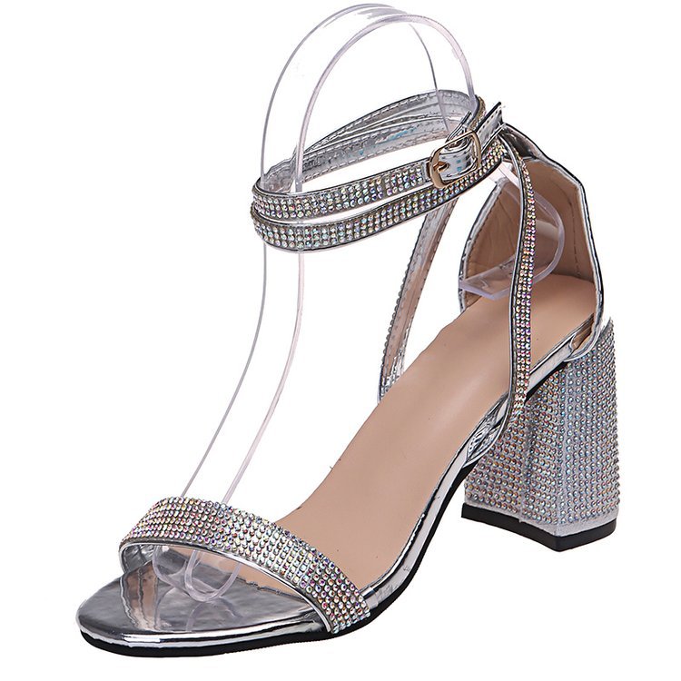 Glamorous Women's Rhinestone Chunky Buckle With Heels