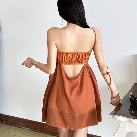 3D flower waist-baring hollow design one-shoulder dress