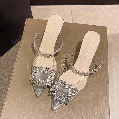 Women's Stylish Outdoor Summer Korean Style Rhinestone Pearl Word Heels