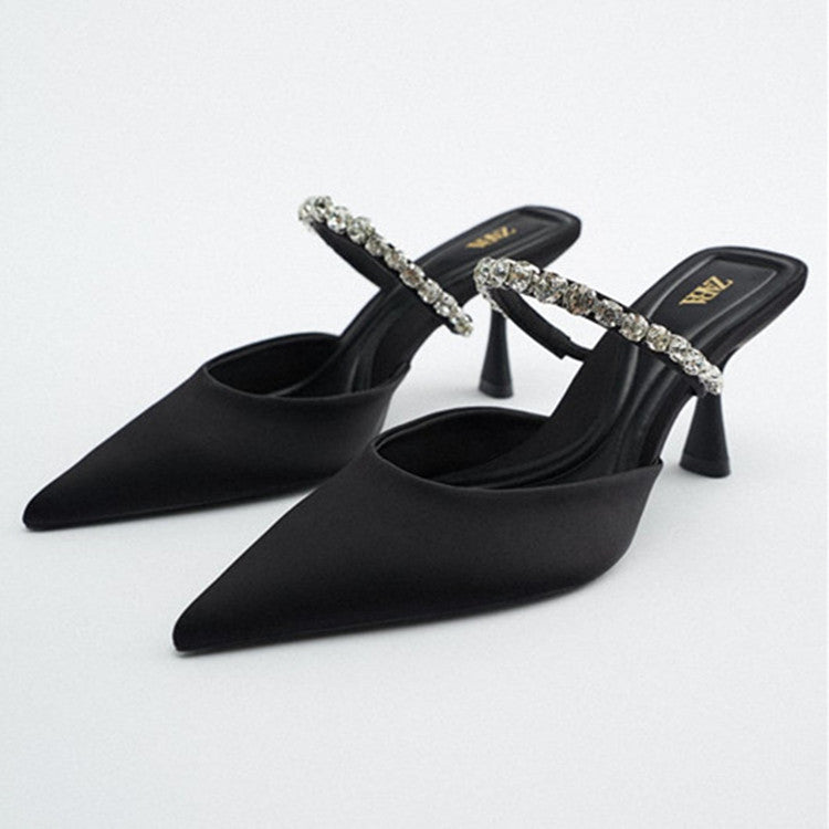 Women's Leisure Rhinestone Pointed Toe Cap Stiletto Heels