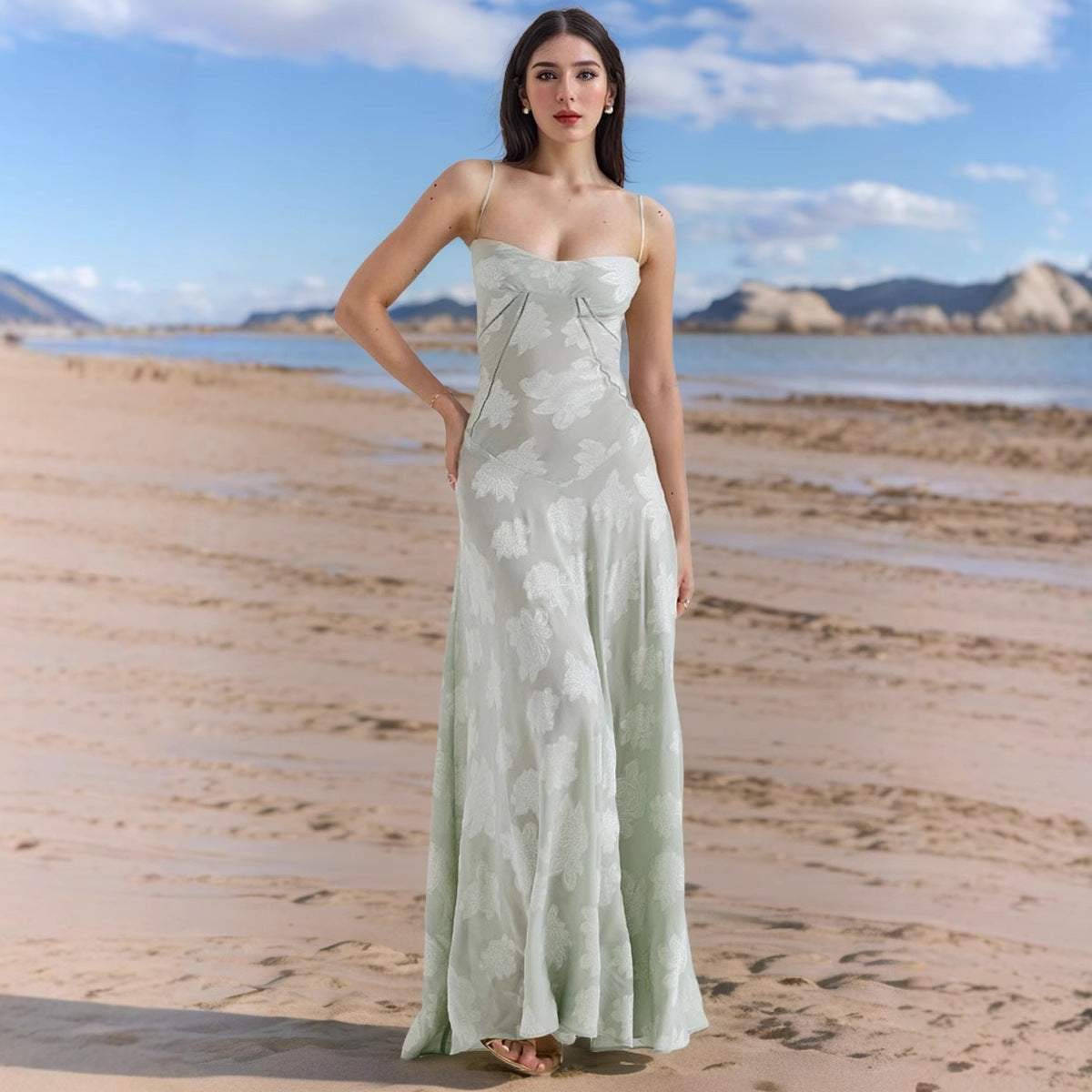 Sheer Fitted Holiday Floral Dress