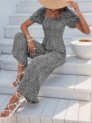 V Neck Wide Leg Polka Dot Jumpsuit