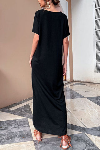 V-neck Button loose Retro Long Dress