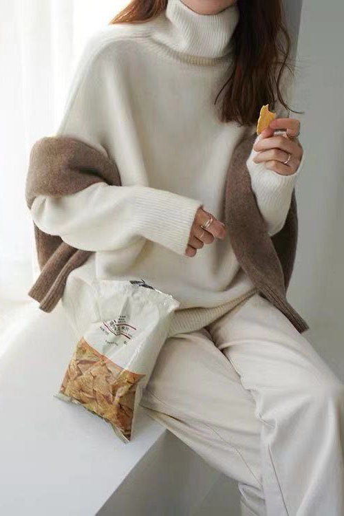 Suéter de cuello alto Suéter de punto de base holgada