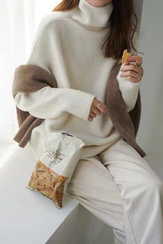 Suéter de cuello alto Suéter de punto de base holgada