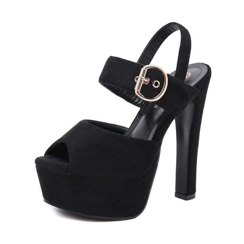 Women's High Platform Buckle Chunky Peep Toe Heels