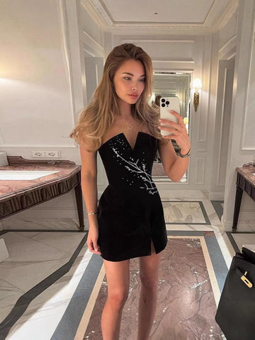 Strapless Velvet Chic Commuter Dress