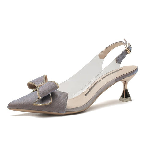 Women's Bow Cat Classic Satin Strap Hollow Heels