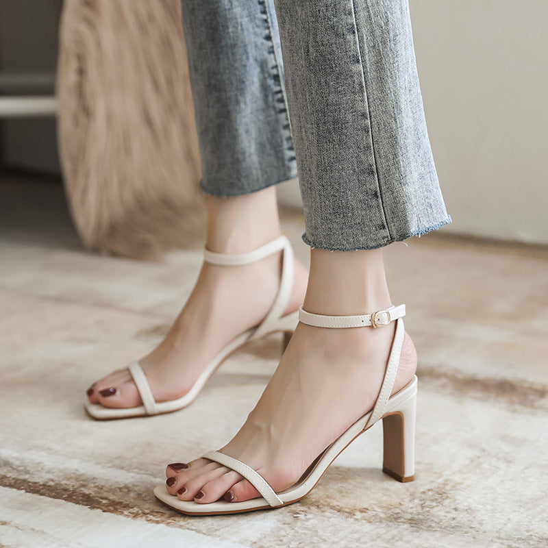 Women's Chunky Summer Square Toe Roman Trendy Heels